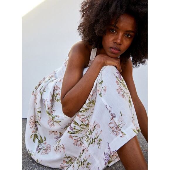 H&M Brock Collection XS Maxi Summer Dress White Floral Linen Blend Sleeveless - Picture 2 of 12